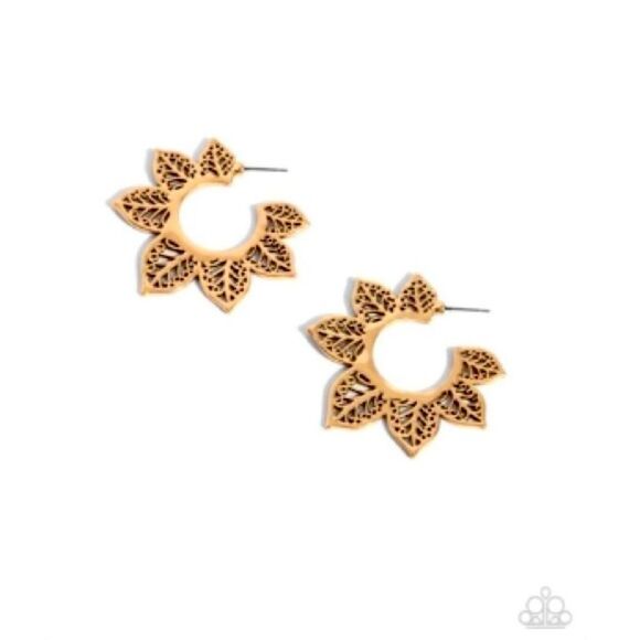 Paparazzi Tangled Tapestry Bold Hoop Earrings Gold Laser Cut Boho Pierced New - Picture 3 of 4